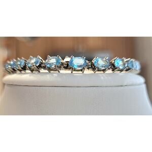 Blue Topaz Tennis Bracelet Sterling Vintage ALX 925 Thai 22 Stones
